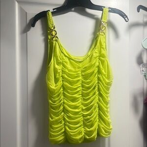 Caché Vibrant Neon Green Ruched Women's Top